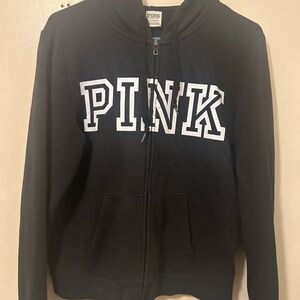 PINK Victoria's Secret Black Full-Zip Hoodie with White Logo